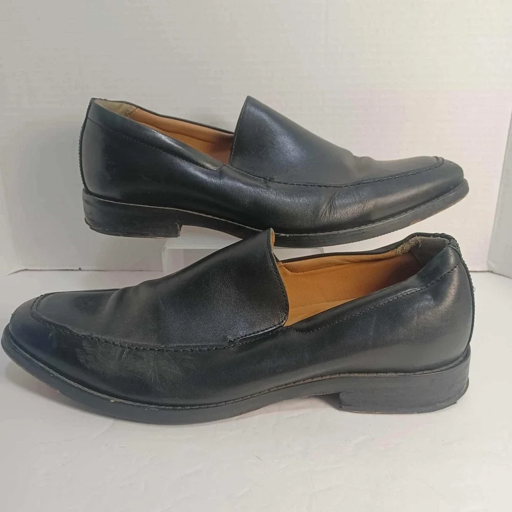 Johnston‎ & Murphy Mens 10.5 Black Leather Slip On Loafers Dress Shoes